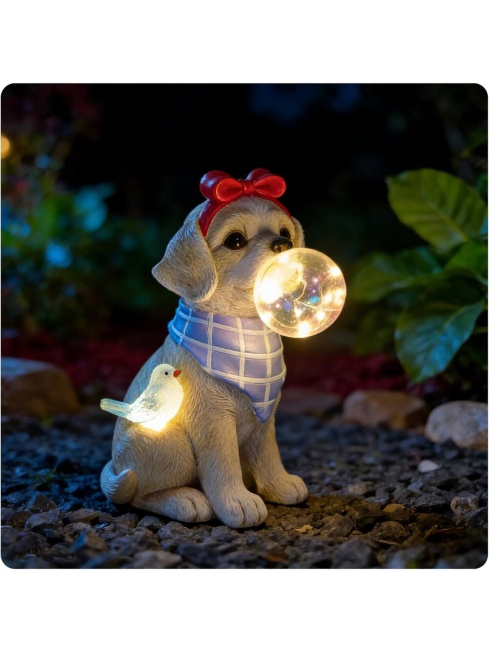 Light Brown Labrador Puppy Solar Garden Statue with LED Bubble, Waterproof Yard